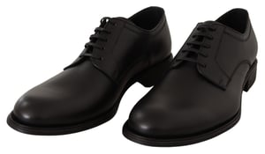 Dolce & Gabbana Svarta Läder Snörda Herrformella Derby Skor