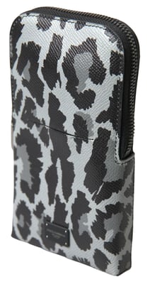 Dolce & Gabbana Grå Leopard Läder Herrväska Crossbody Sling Telefonväska