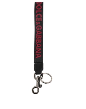 Dolce & Gabbana Svart Röd DG Logotyp Polyester Silver Herr Nyckelring Nyckelring