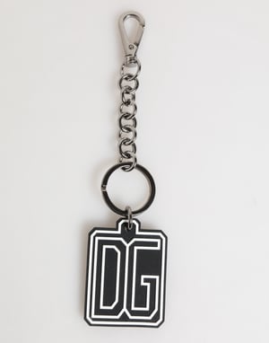 Dolce & Gabbana Svart Vit DG Gummilogo Silver Nyckelring Nyckelring för Män