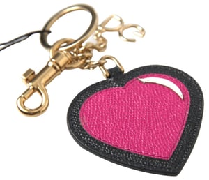 Dolce & Gabbana Svart Fuchsia Hjärta Läder Guld Metall Nyckelring Nyckelring