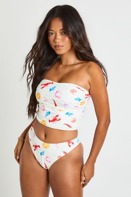 Ocean Print Tankini Bikini Top And High Leg Bikini Bottom