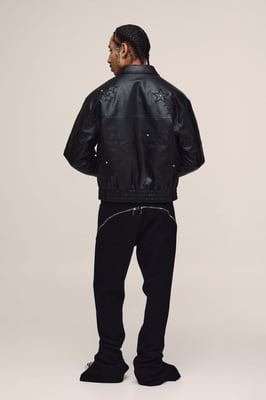 Boxy Fit PU Star Applique Harrington Jacket