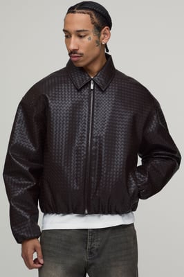 Boxy Fit Woven PU Elasticated Hem Harrington Jacket