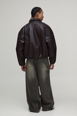 Boxy Fit Woven PU Elasticated Hem Harrington Jacket