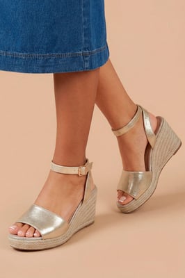 Rebekah Metallic Textile Peep Toe Espadrille Wedge Sandals