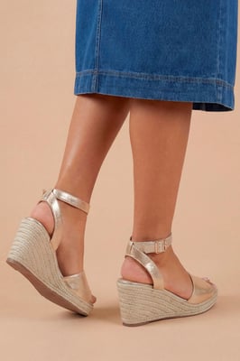 Rebekah Metallic Textile Peep Toe Espadrille Wedge Sandals