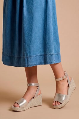 Wide Fit Rebekah Metallic Textile Peep Toe Espadrille Wedge Sandals