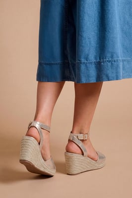 Wide Fit Rebekah Metallic Textile Peep Toe Espadrille Wedge Sandals