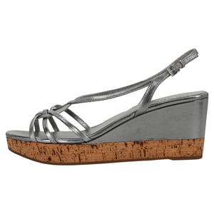 Prada Platform Wedge Sandals in Silver Leather