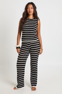 Crochet Stripe Knit Top and Wide Leg Co-Ord