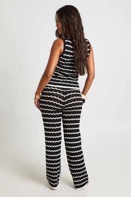 Crochet Stripe Knit Top and Wide Leg Co-Ord