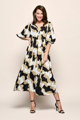 Sophie Print Jurk Zwart / Camel
