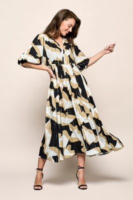 Sophie Print Jurk Zwart / Camel