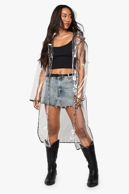Leopard Trim Longline Transparent Festival Mac
