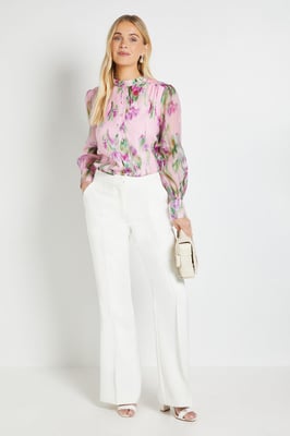 Petite Floral Organza Collarless Shirt