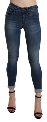 Ermanno Scervino Blauwe Gewassen Hoge Taille Skinny Cropped Katoenen Jeans