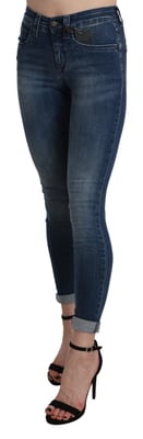 Ermanno Scervino Blauwe Gewassen Hoge Taille Skinny Cropped Katoenen Jeans