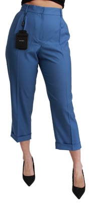 Dolce & Gabbana Blauw Geplooide Wol Met Manchet Cropped Broek