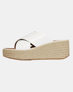 Espadrille Leather Wedge Cross Slides in Tan