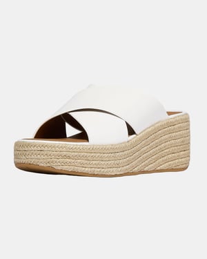 Espadrille Leather Wedge Cross Slides in Tan