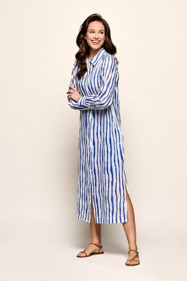 Georgia Streep Jurk Offwhite / Kobalt