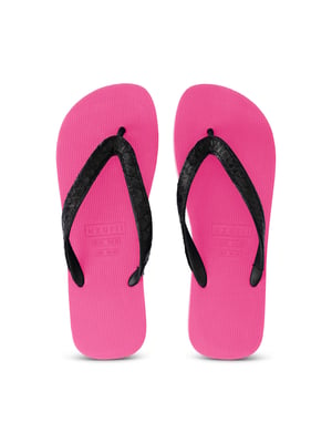 Python zwarte teenslippers neonroze