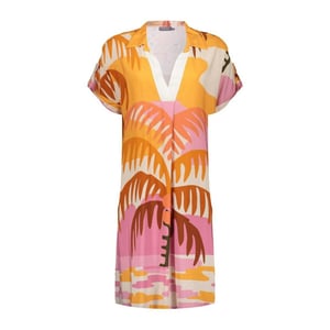 Geisha dress palmtree 67357-70 420 pink/coral