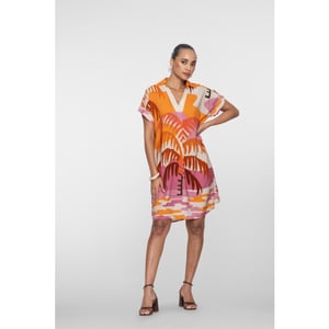 Geisha dress palmtree 67357-70 420 pink/coral