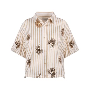 Nukus Nks02136 143 leia blouse stripe paillet offwhite/fango