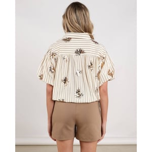 Nukus Nks02136 143 leia blouse stripe paillet offwhite/fango