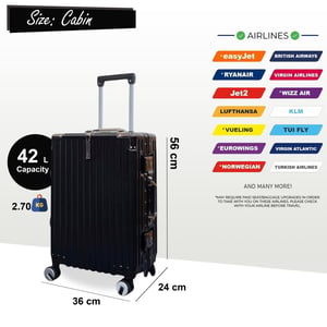 Robust hård kabinresväska 36 x 24 x 56 cm Bagage för Easyjet, Ryanair, Wizzair