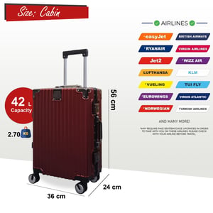 Robust hård kabinresväska 36 x 24 x 56 cm Bagage för Easyjet, Ryanair, Wizzair