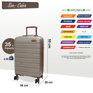 Hård Shell Champagne Kabin 55 x 36 x 20 cm ABS Resväska Bagage för Easyjet, Ryanair