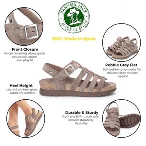 Panama Jack Dames Wedge Stone Grijze Suède Leren Sandals - Sasha B6