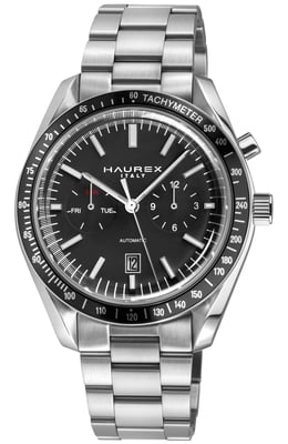 Haurex Italy Missione 316L Stainless Steel Case, Black Bezel, Black Dial, Stainless steel Bracelet Watch