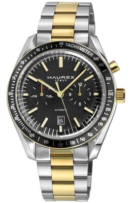 Haurex Italy Missione 316L Stainless Steel Case, Black Bezel, Black Dial, Stainless steel Bracelet Watch
