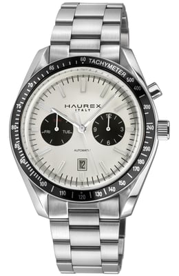 Haurex Italy Missione 316L Stainless Steel Case, Black Bezel, White Dial, Stainless steel Bracelet Watch