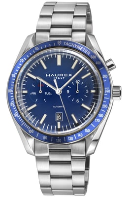 Haurex Italy Missione 316L Stainless Steel Case, Blue Bezel, Blue Dial, Stainless steel Bracelet Watch