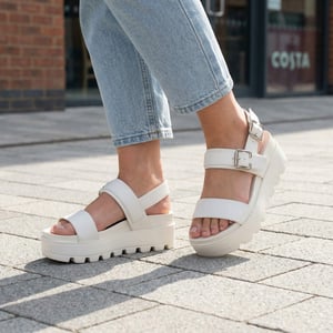 Womens Wedge Platform Sandals Summer Helga Buckle white