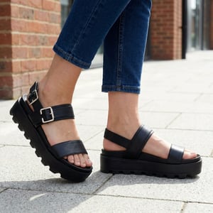 Womens Wedge Platform Sandals Summer Helga Buckle black