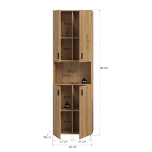 Furnilux Badkast in artisan eik 4 deuren met veel opbergruimte 60x192x30 cm