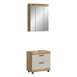 Furnilux Badcombinatie op wielen compacte 2-delige set met spiegelkast evoak oak en