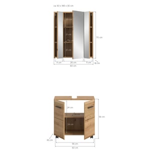 Furnilux Badcombinatie op wielen spiegelkast en wastafelkast artisan oak 60x185 cm