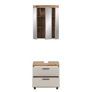 Furnilux Badcombinatie op wielen compacte 2-delige set met spiegelkast evoak oak en