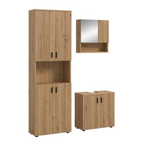 Furnilux Badcombinatie artisan oak 3-delige set met wastafel en spiegelkast 135 cm