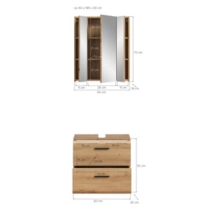Furnilux Badcombinatie met spiegelkast minimalistisch 2-delig set artisan oak look