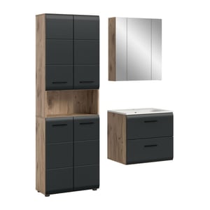 Furnilux Moderne badcombinatie met hoge kast mat en eiken 4-delige set