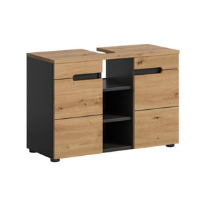 Furnilux Wastafelkast basalt grijs moderne badkamer opbergkast met houtlook 80x55x34