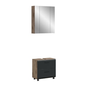 Furnilux Badcombinatie op wielen badkast met spiegelkast 60x185x30 cm